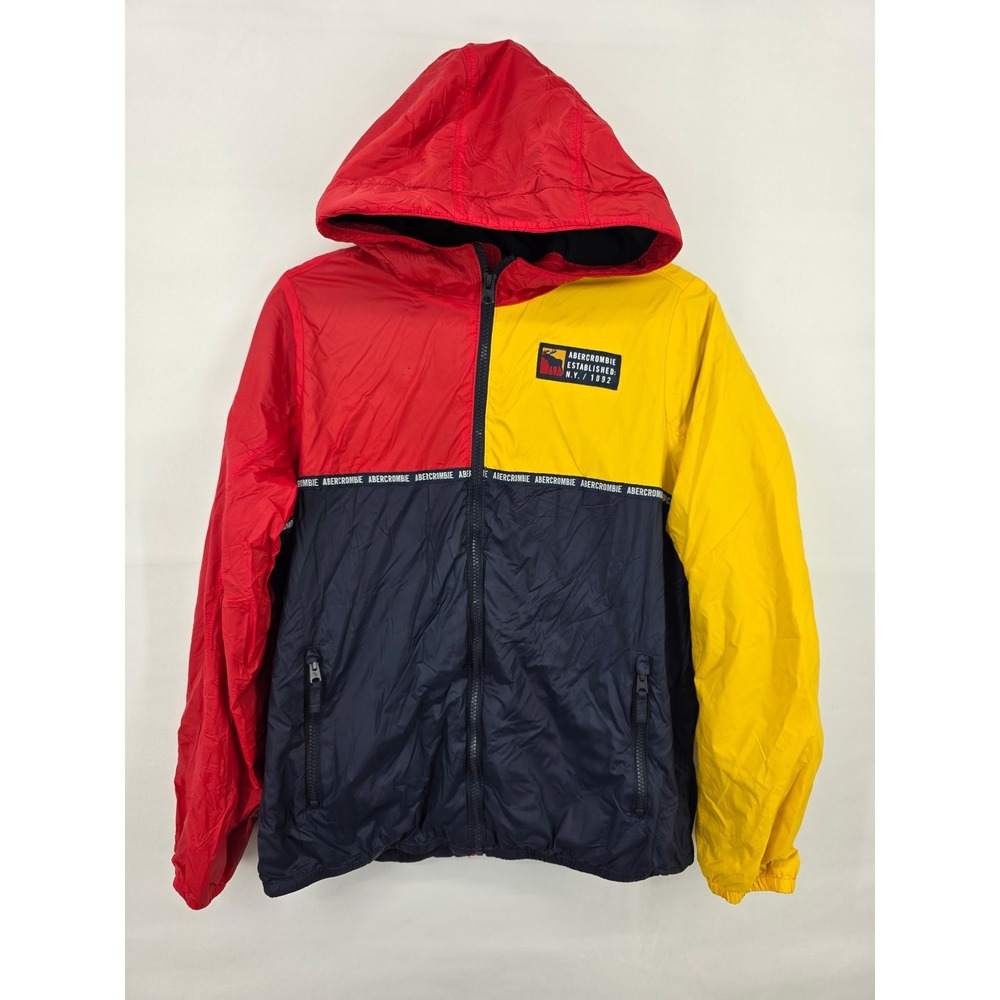 Abercrombie & Fitch Mens Colorblock Windbreaker Jacket Red Yellow Navy Large